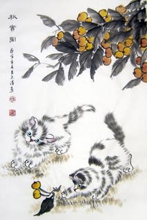 Chinese Cat Painting,43cm x 65cm,4616002-x