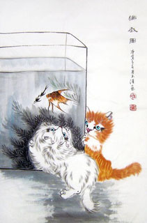 Chinese Cat Painting,69cm x 46cm,4616016-x