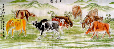 Chinese Cattle Painting,56cm x 136cm,4695082-x