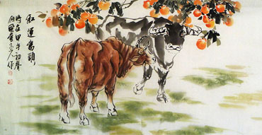 Chinese Cattle Painting,65cm x 134cm,4695083-x