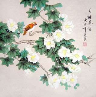 Chinese Cotton Rose Painting,66cm x 66cm,2703017-x