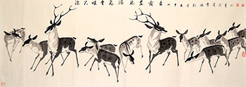 Chinese Deer Painting,49cm x 138cm,sl41203003-x