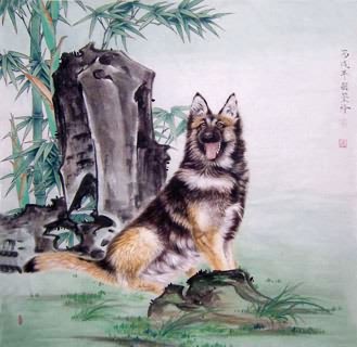 Chinese Dog Painting,66cm x 66cm,4374015-x