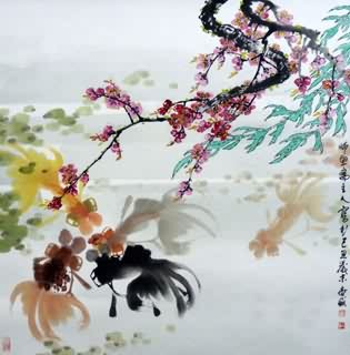 Chinese Goldfish Painting,69cm x 69cm,2366001-x
