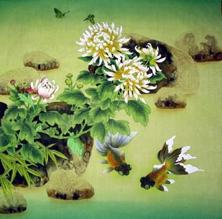 Chinese Goldfish Painting,66cm x 66cm,2615001-x