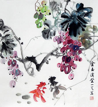 Chinese Goldfish Painting,45cm x 48cm,kyz21155001-x