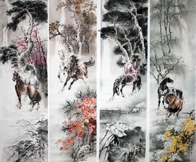 Chinese Horse Painting,38cm x 138cm,4524002-x