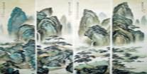 Chinese Four Screens of Landscapes Paintings