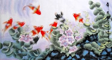 Chinese Koi Fish Painting,55cm x 100cm,2344003-x
