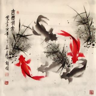 Chinese Koi Fish Painting,69cm x 69cm,2382001-x