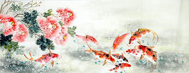 Chinese Koi Fish Painting,70cm x 180cm,2614080-x