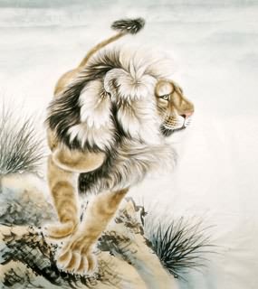 Chinese Lion Painting,85cm x 93cm,4733007-x