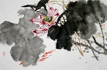 Chinese Lotus Painting,69cm x 46cm,2321001-x