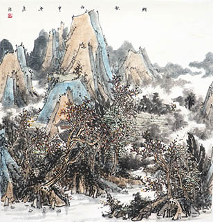 Chinese Mountains Painting,70cm x 70cm,qks11147003-x