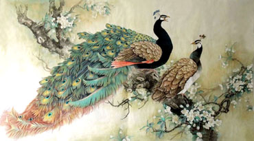 Chinese Peacock Peahen Painting,96cm x 170cm,2352030-x