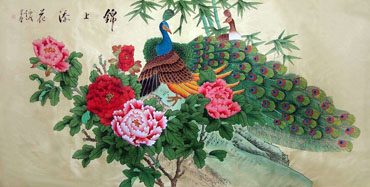 Chinese Peacock Peahen Painting,68cm x 136cm,2617030-x