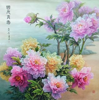 Chinese Peony Painting,116cm x 116cm,2328009-x