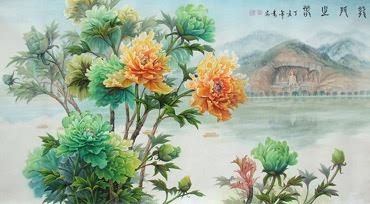 Chinese Peony Painting,92cm x 174cm,2328022-x