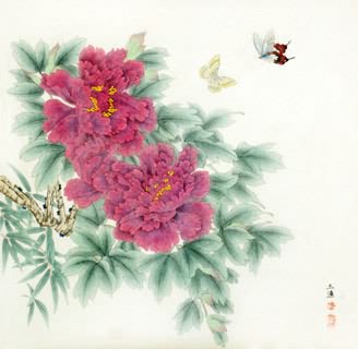 Chinese Peony Painting,66cm x 66cm,2389001-x