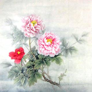 Chinese Peony Painting,68cm x 68cm,2574011-x