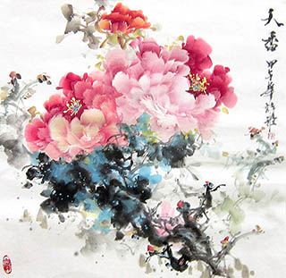 Chinese Peony Painting,66cm x 66cm,csy21097008-x