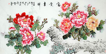 Chinese Peony Painting,68cm x 136cm,lhr21105016-x