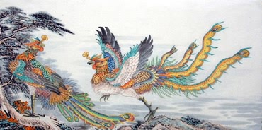 Chinese Phoenix Painting,66cm x 136cm,4741005-x