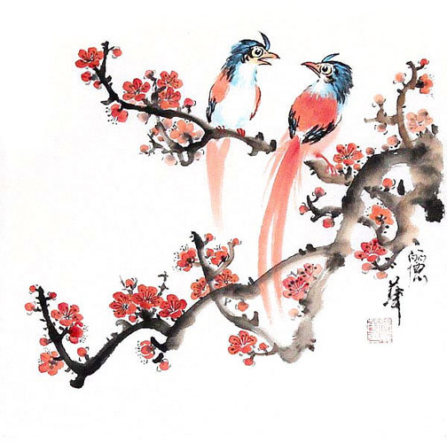 Chinese Plum Blossom Painting Bird and Flower 2485022, 33cm x 33cm(13