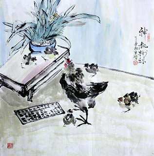 Chinese Qing Gong Painting,68cm x 68cm,2347003-x