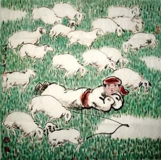 Chinese Sheep Painting,69cm x 69cm,4466001-x