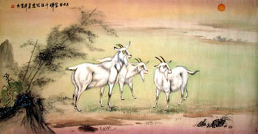 Chinese Sheep Painting,66cm x 130cm,4670017-x
