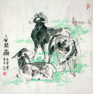 Chinese Sheep Painting,69cm x 69cm,4695061-x