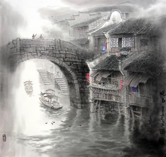 Chinese Water Township Painting,97cm x 90cm,1025036-x