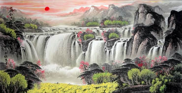 Chinese Waterfall Painting,66cm x 136cm,1058012-x