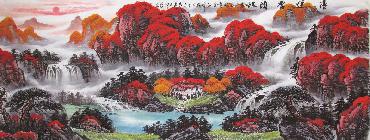Chinese Waterfall Painting,70cm x 180cm,xzh11087001-x