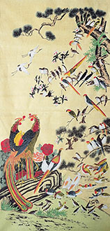 Chinese 100 Birds Painting,68cm x 136cm,2533014-x