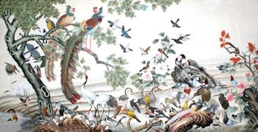 Chinese 100 Birds Painting,92cm x 174cm,2735007-x