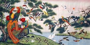 Chinese 100 Birds Painting,90cm x 180cm,4622003-x