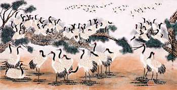 Chinese 100 Birds Painting,120cm x 235cm,wjh21181001-x