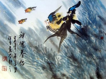 Chinese Angelfish Painting,30cm x 45cm,2326002-x