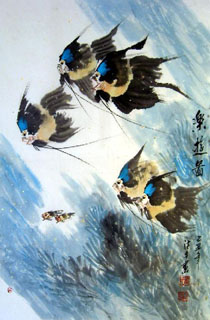 Chinese Angelfish Painting,45cm x 65cm,2326018-x
