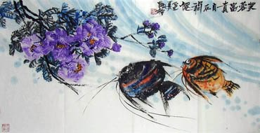 Chinese Angelfish Painting,66cm x 136cm,2371001-x
