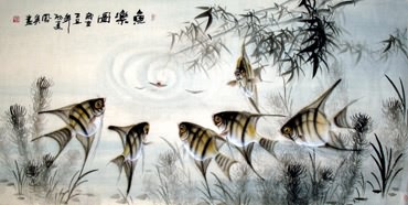 Chinese Angelfish Painting,50cm x 100cm,2670001-x