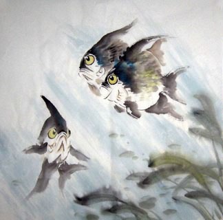 Chinese Angelfish Painting,69cm x 69cm,2805007-x