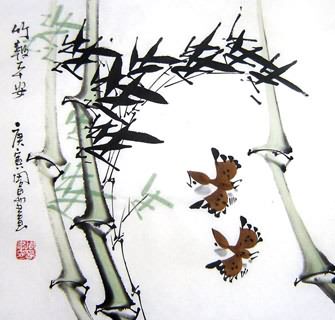 Chinese Bamboo Painting,33cm x 33cm,2396030-x