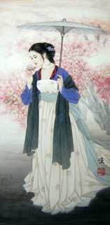 Chinese Beautiful Ladies Painting,50cm x 100cm,3330002-x