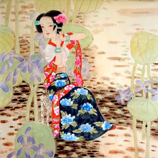 Chinese Beautiful Ladies Painting,66cm x 66cm,3506002-x