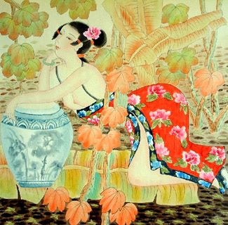 Chinese Beautiful Ladies Painting,66cm x 66cm,3506004-x