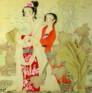 Chinese Beautiful Ladies Painting,66cm x 66cm,3506006-x