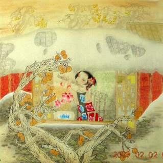 Chinese Beautiful Ladies Painting,66cm x 66cm,3506007-x